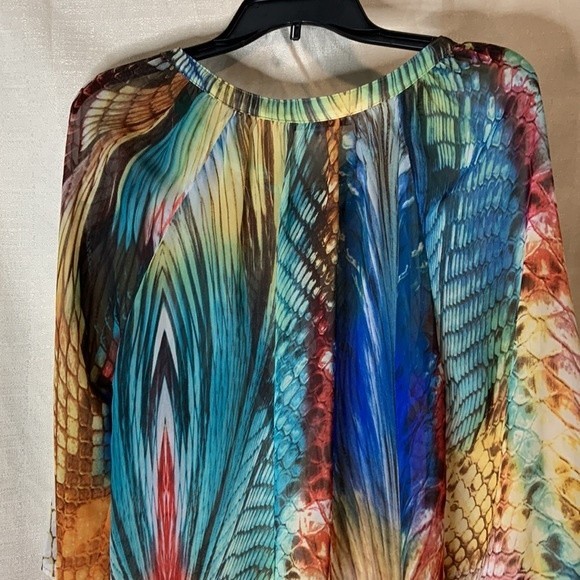 Bellissima flowing reptile feathery print Sheer Blouse medium - Picture 8 of 10
